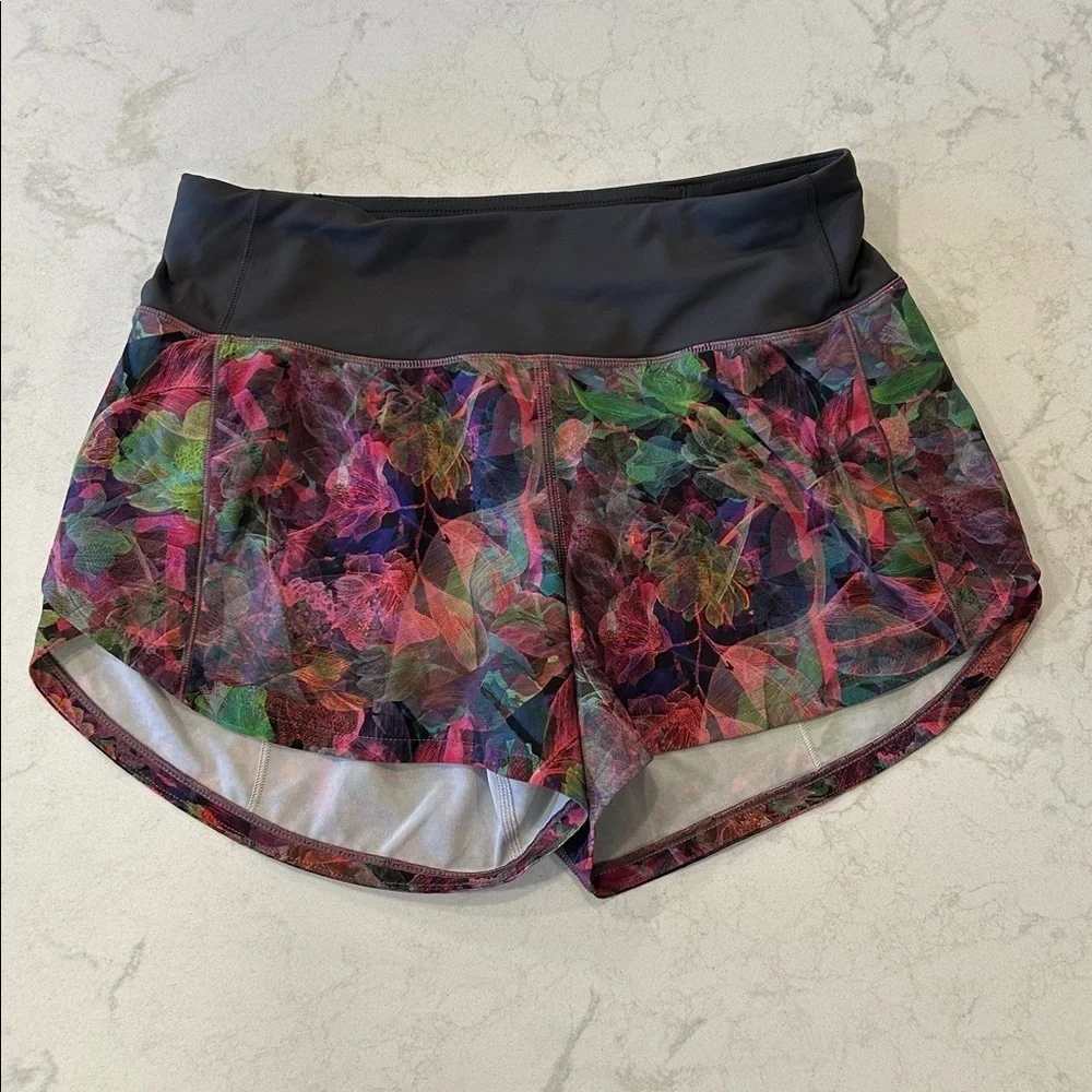 Lululemon Speed Up Low-Rise Lined Short 4” Vivid Floral Multi/Graphite Grey